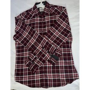 Mens EXPRESS Fitted Western Pearl Snap Plaid Shirt L/G Red